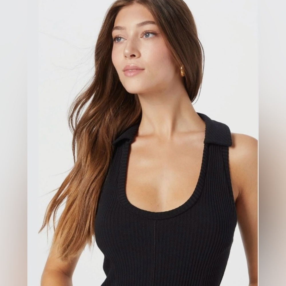 NWT URBAN OUTFITTERS BDG Ann Marie Ribbed Deep V-Neck Collared Mini Dress - Picture 4 of 14